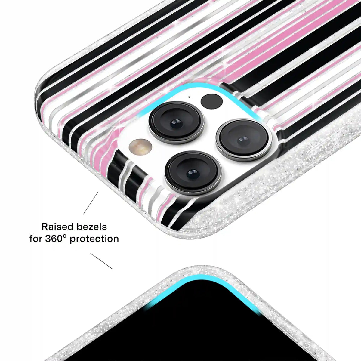Pretty Punk Stripes Glitter iPhone Case