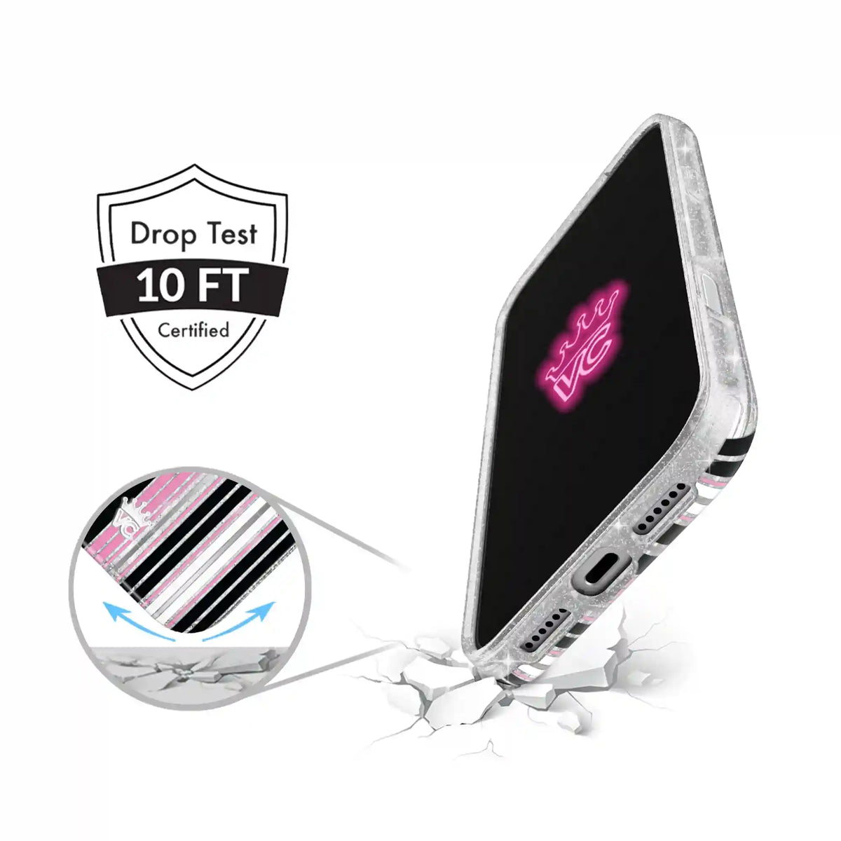 Pretty Punk Stripes Glitter iPhone Case