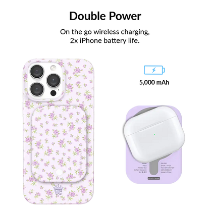 Dainty Lilac Floral Portable MagSafe Charger Power Pack