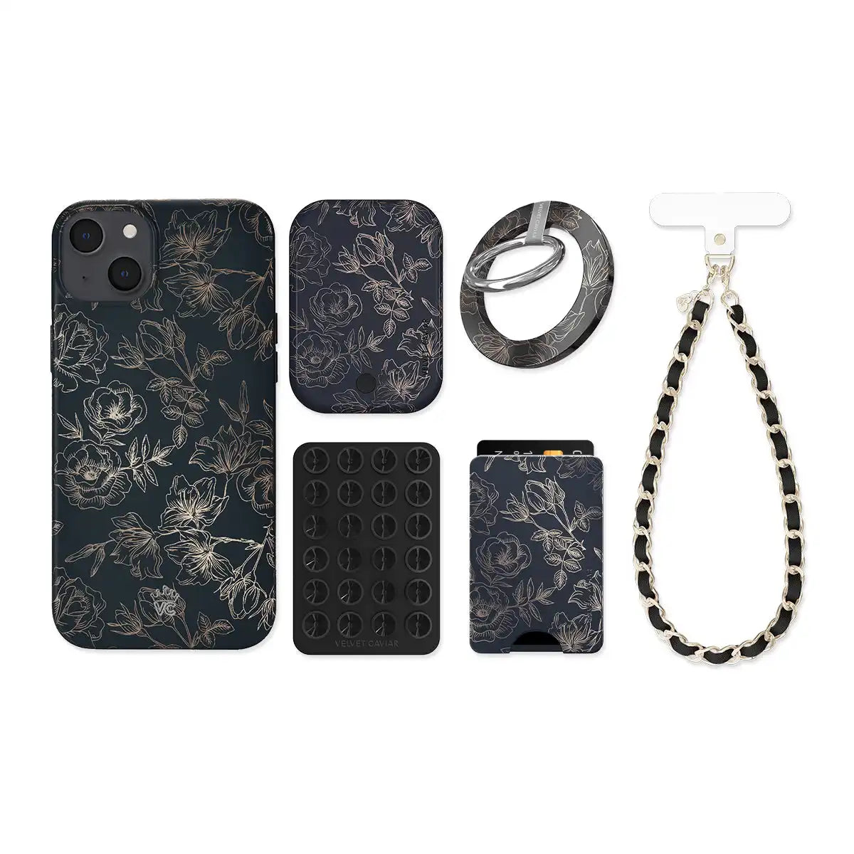 Floral Rose Gold Chrome iPhone Bundle Set