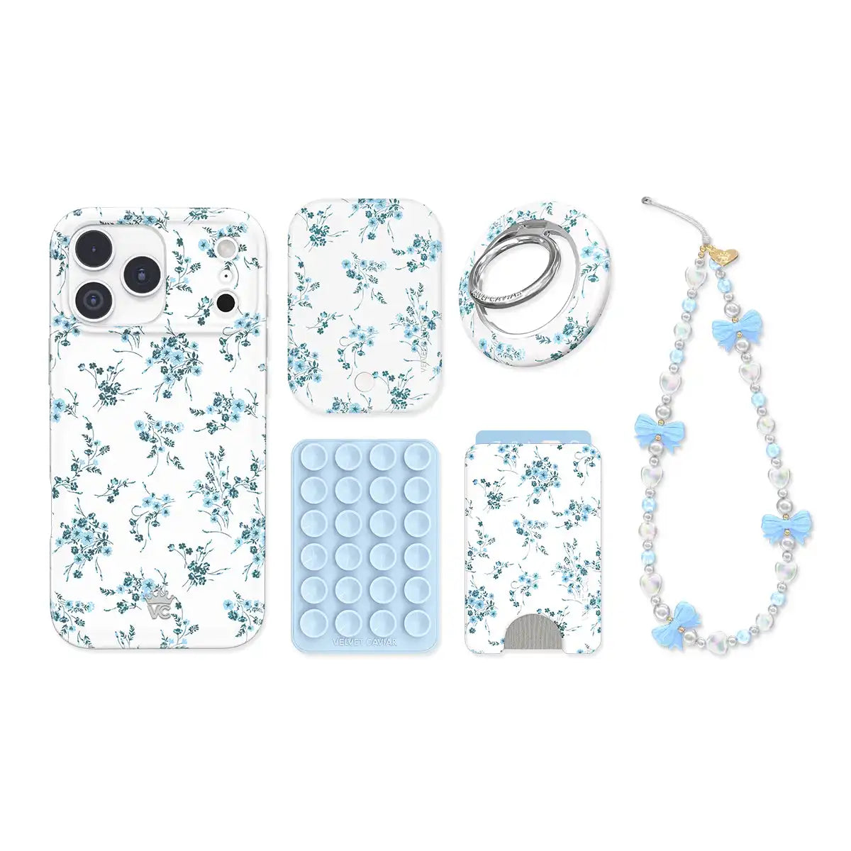 French Blue Floral iPhone Bundle Set