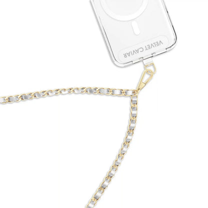 Silver Leather Chain Phone Crossbody Strap