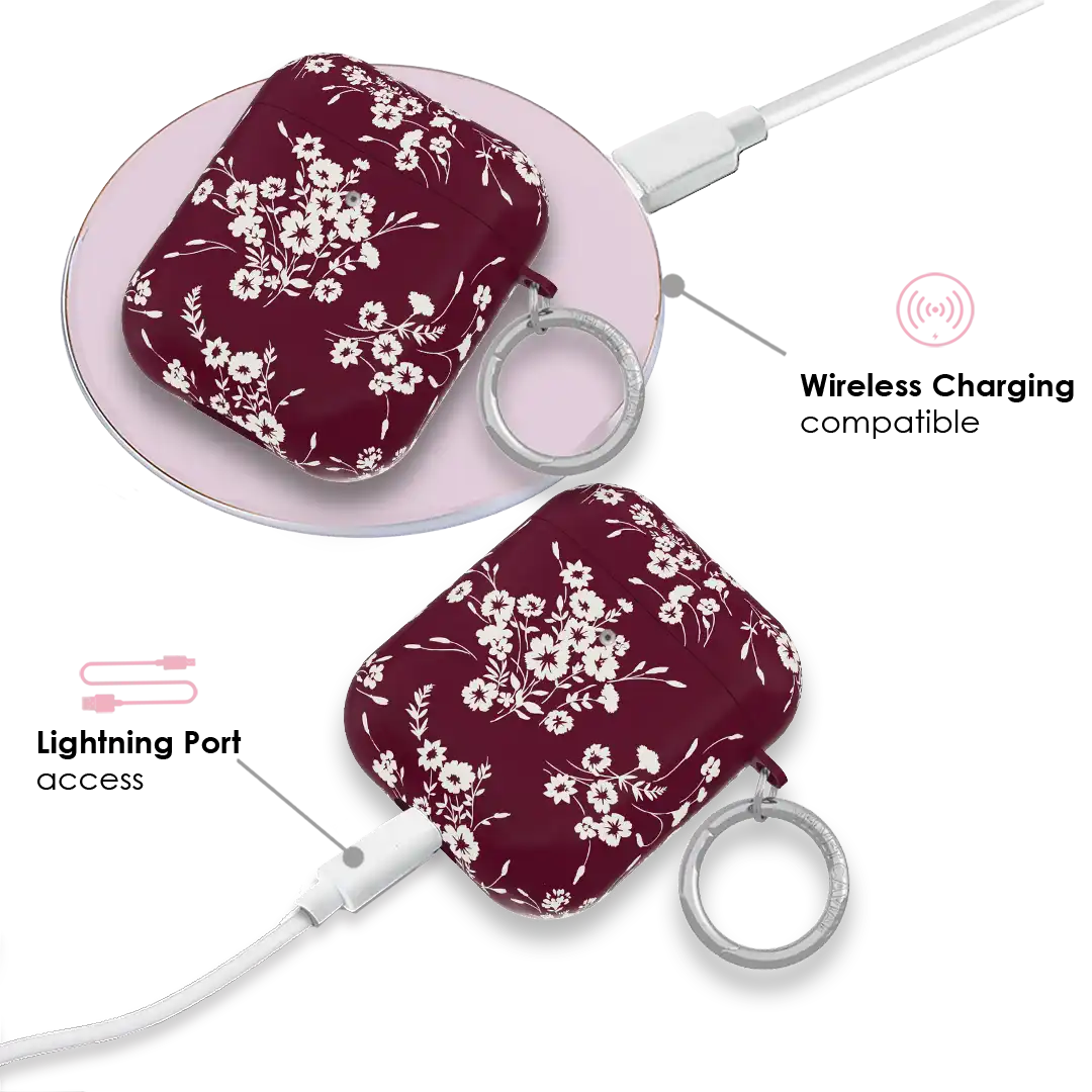 French Burgundy Floral AirPod Case