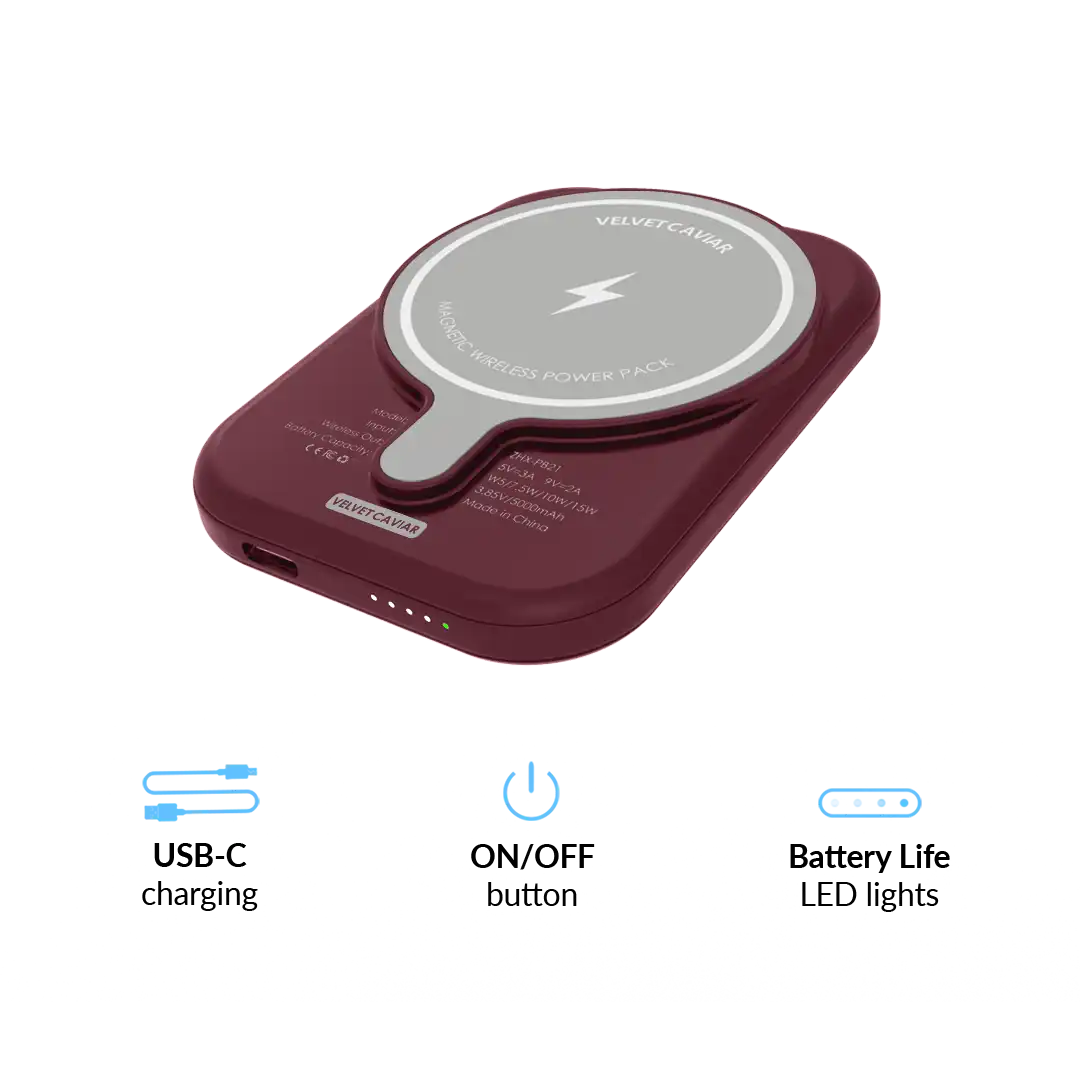 Burgundy 1990 Portable MagSafe Charger Power Pack