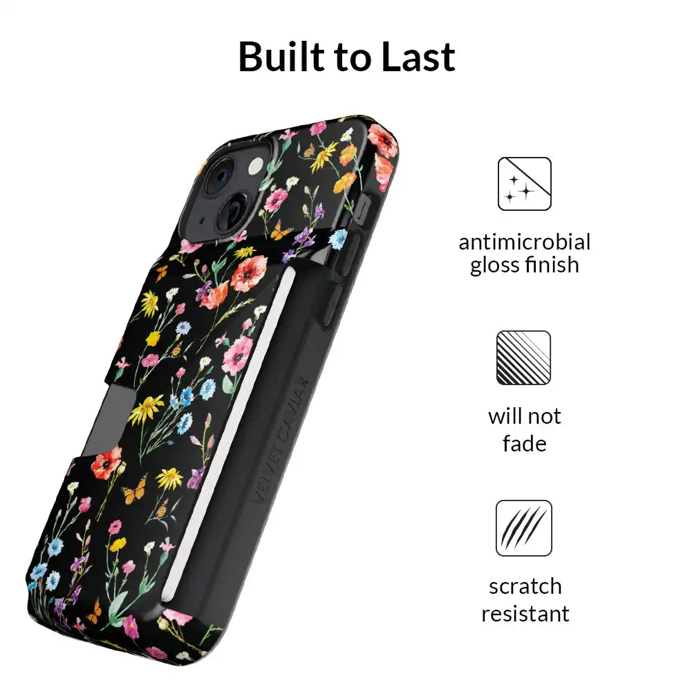 Black Wildflower iPhone Wallet Case