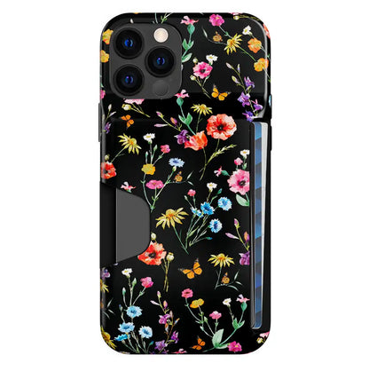 Black Wildflower iPhone Wallet Case