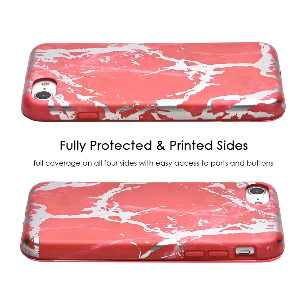 Red Marble Silver Chrome iPhone Case