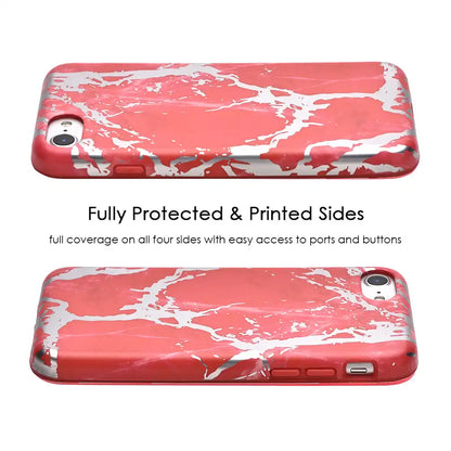 Red Marble Silver Chrome iPhone Case