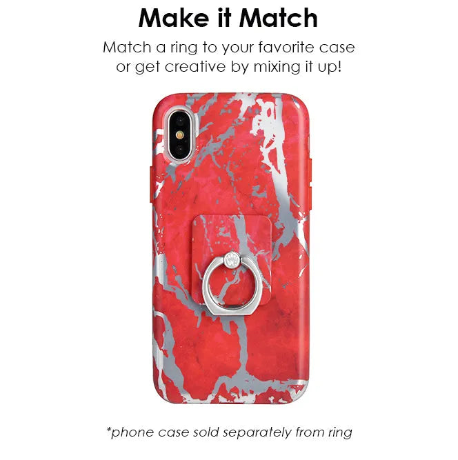 Red Marble Silver Chrome Phone Ring