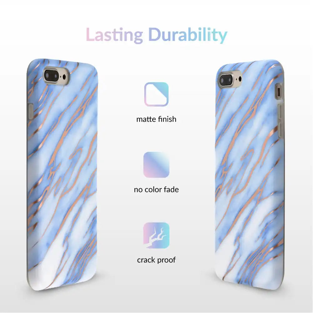 Sky Blue Rose Gold Chrome Marble iPhone case